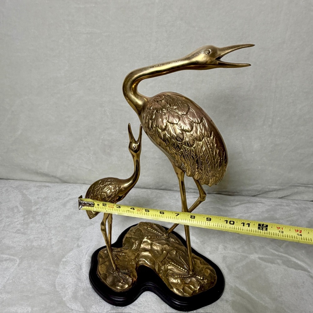 Brass Crane Heron Statue Gold Bird Sculpture MCM Hollywood Regency Vintage 17" - Picture 15 of 16